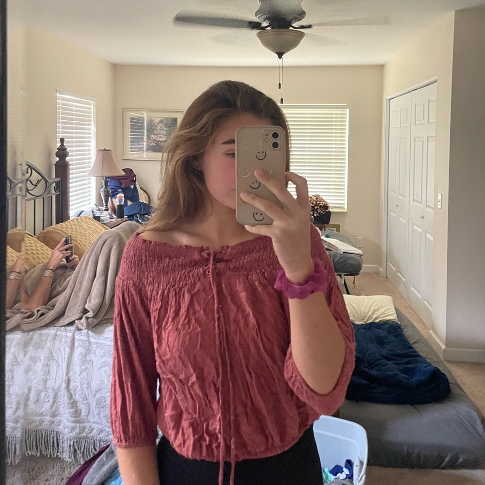 Medium rose pink off the shoulder top